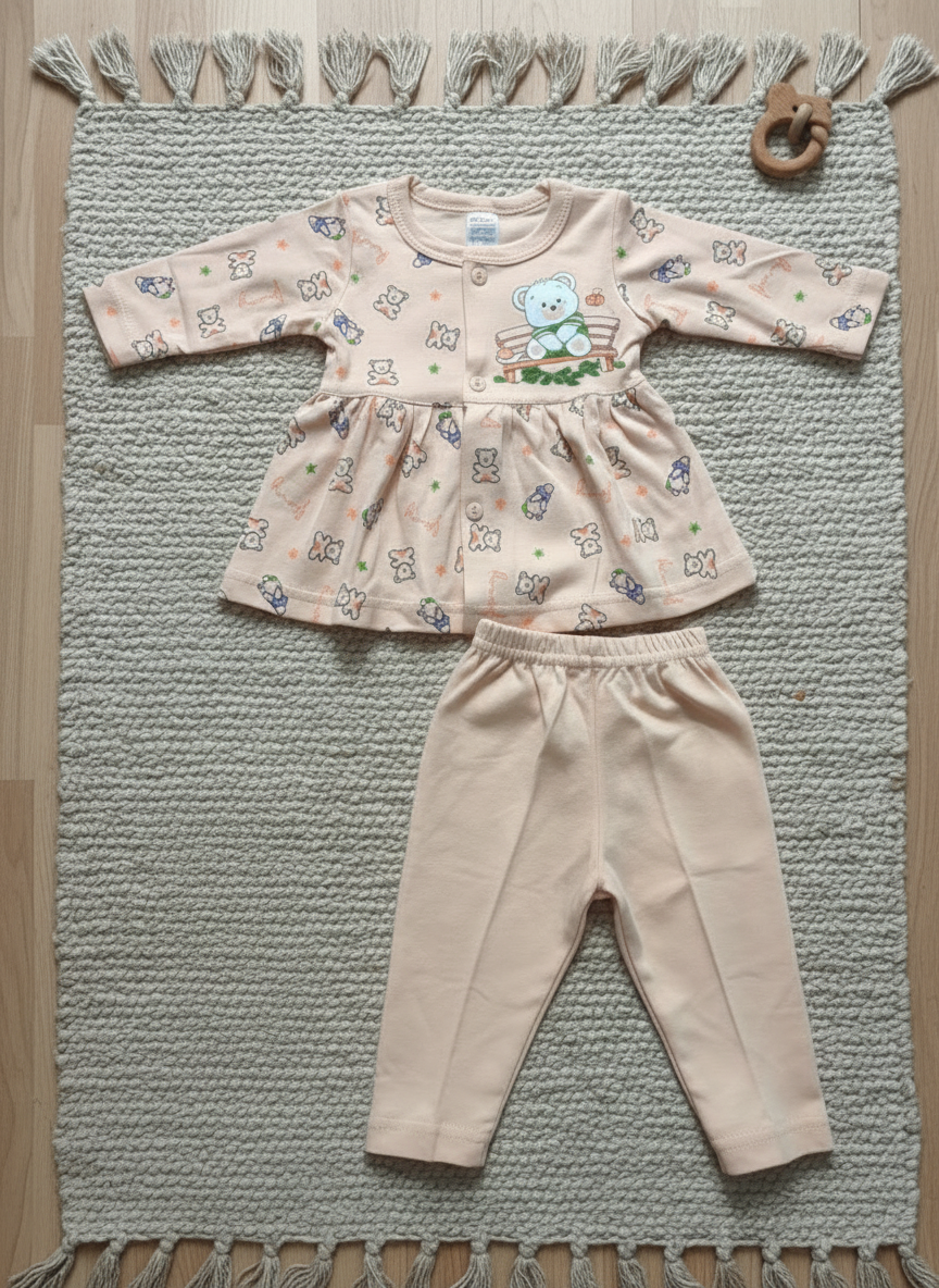 Adorable peach Teddy Bear and Bee Peplum Set