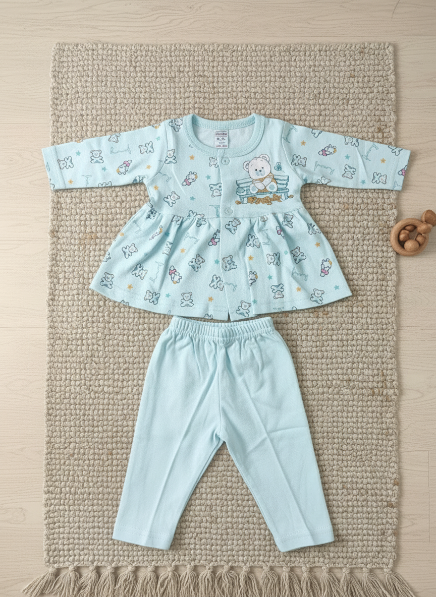 Adorable Blue Teddy Bear and Bee Peplum Set