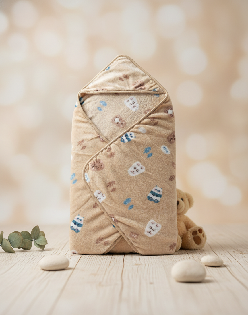Hooded Fuzzy Panda Print Baby Swaddle Wrap