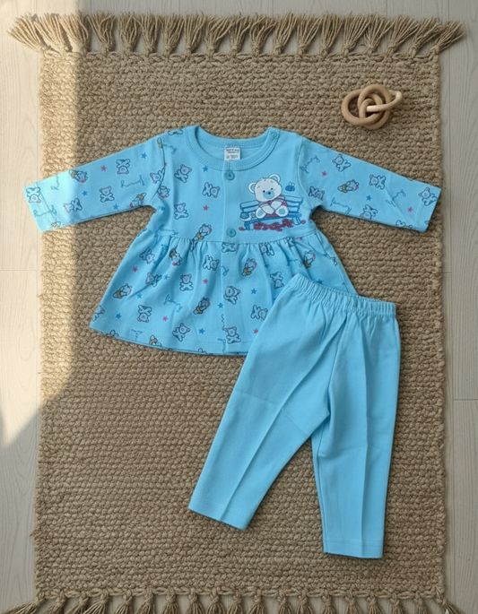 Adorable Blue Teddy Bear and Bee Peplum Set