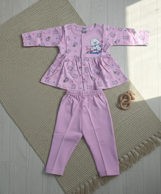 Adorable Pink Teddy Bear and Bee Peplum Set
