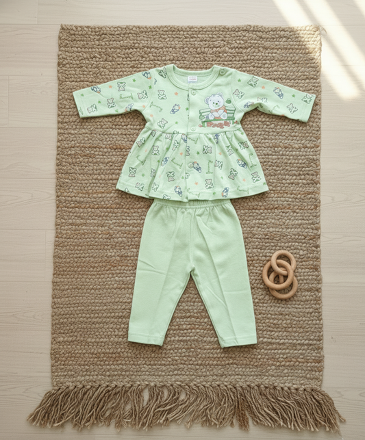 Adorable Green Teddy Bear and Bee Peplum Set