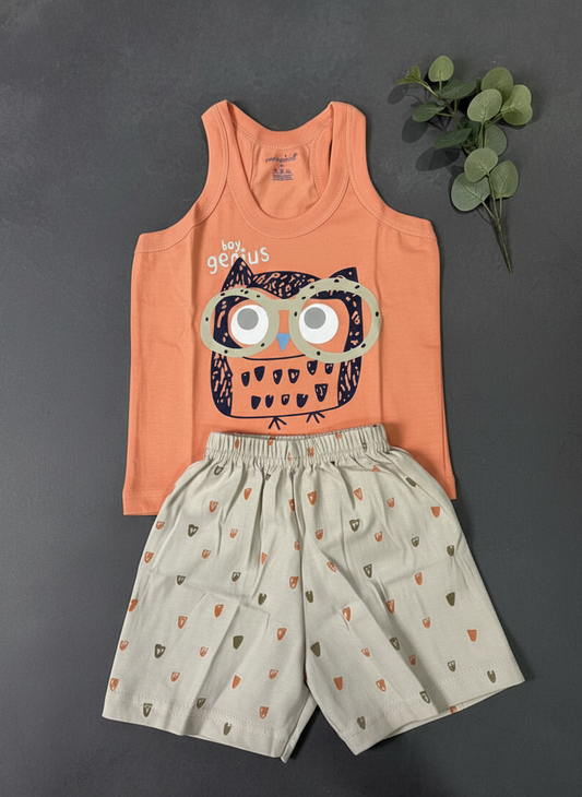Boy Genius Orange Owl Summer Baby Set